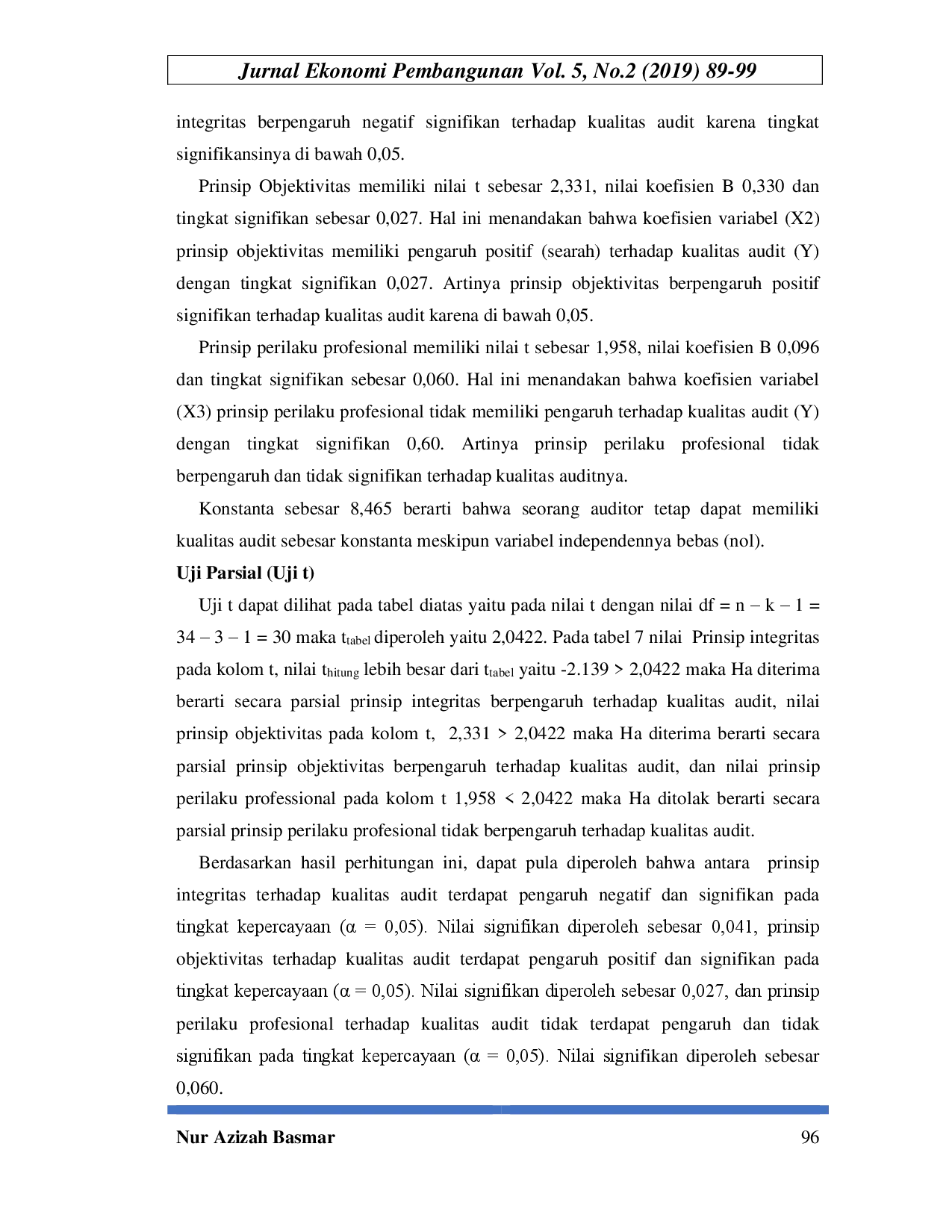 juris Pengaruh Prinsip Integritas Objektivitas Dan Perilaku Profesional Terhadap Kualitas Audit Pada Kap Kota Makassar