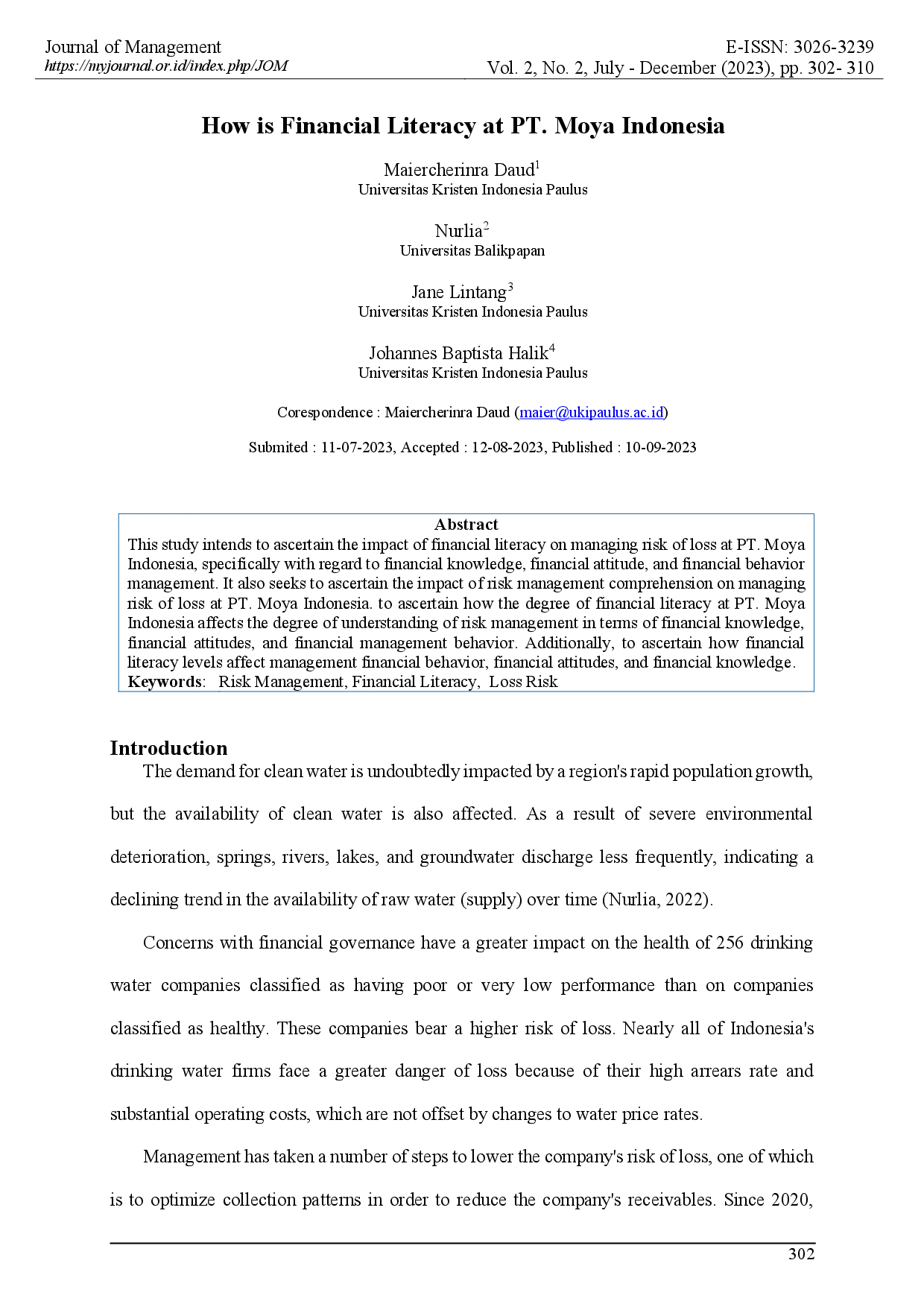 juris How is Financial Literacy at PT Moya Indonesia