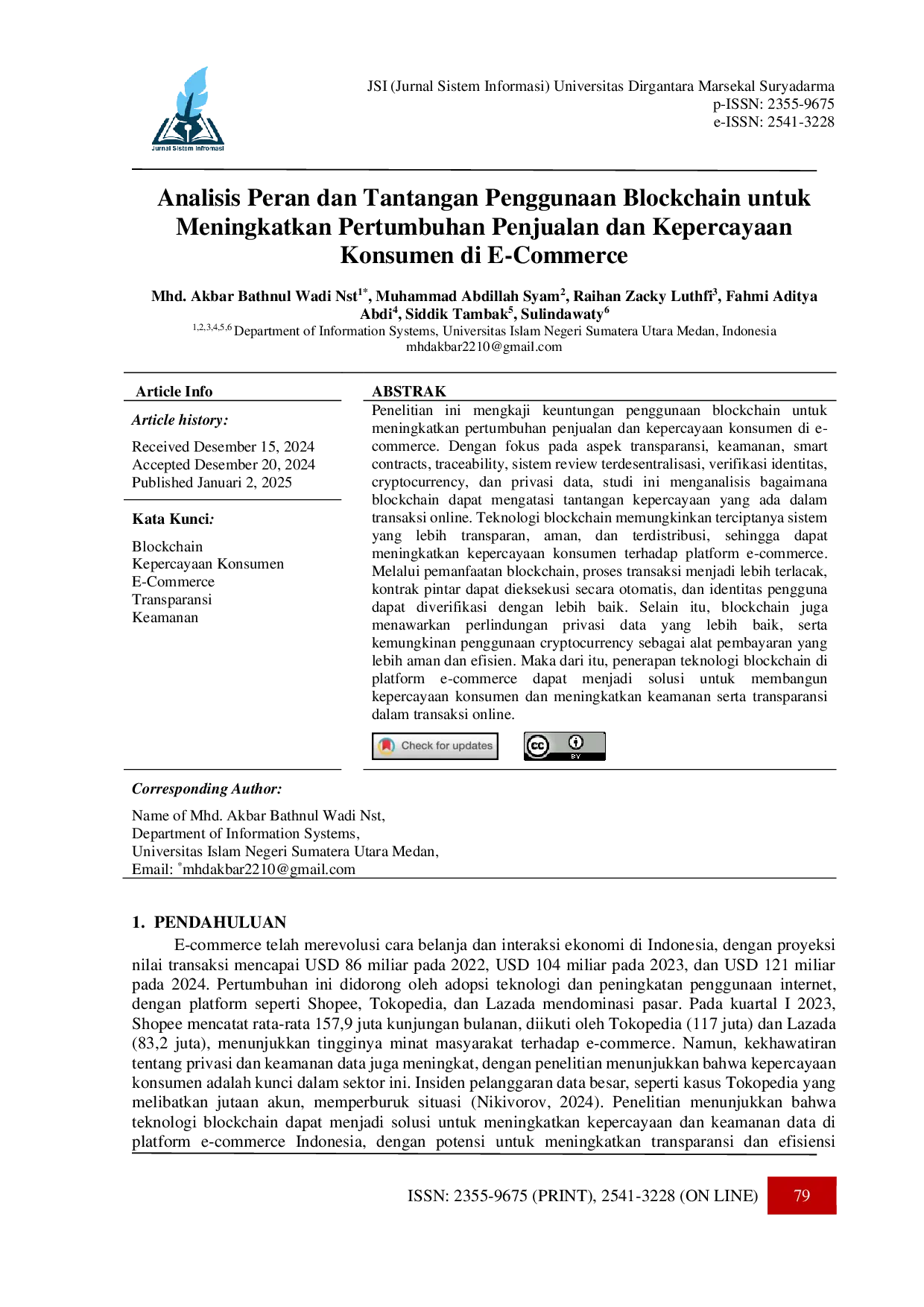 JURIS Analisis Peran dan Tantangan Penggunaan Blockchain untuk Meningkatkan Pertumbuhan Penjualan dan Kepercayaan Konsumen di E Commerce