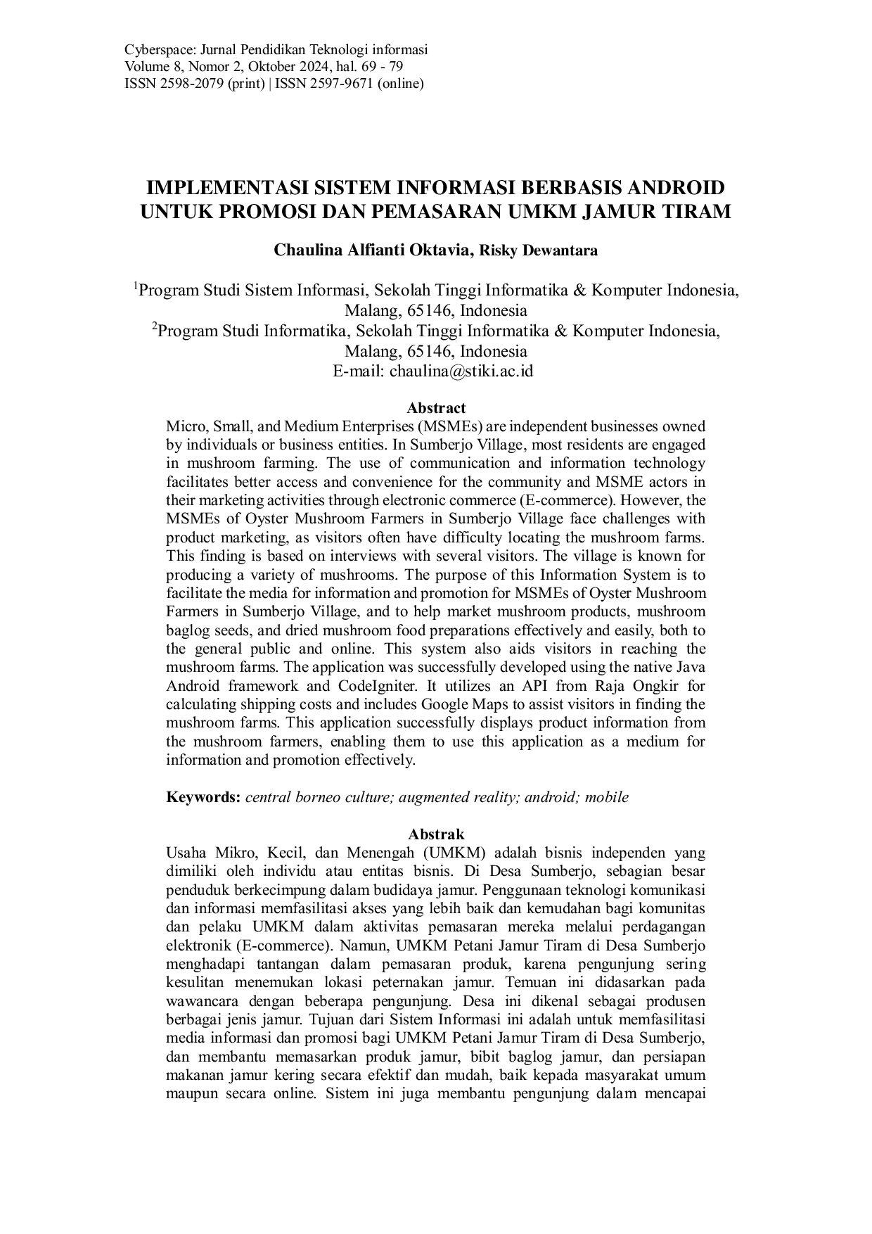 JURIS Implementasi Sistem Informasi Berbasis Android Untuk Promosi Dan Pemasaran Umkm Jamur Tiram