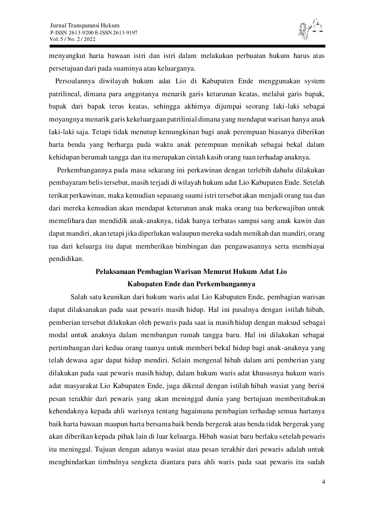 JURIS Hak Mewaris Anak Perempuan Bersifat Patrilineal Menurut Hukum Adat Lio dan Perkembangannya di Kabupaten Ende