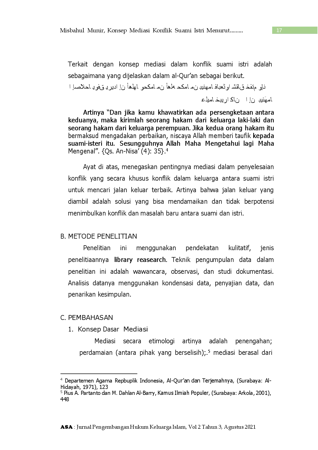 juris Konsep Mediasi Konflik Suami Istri Menurut Tafsir Surah An Nisa Ayat 35
