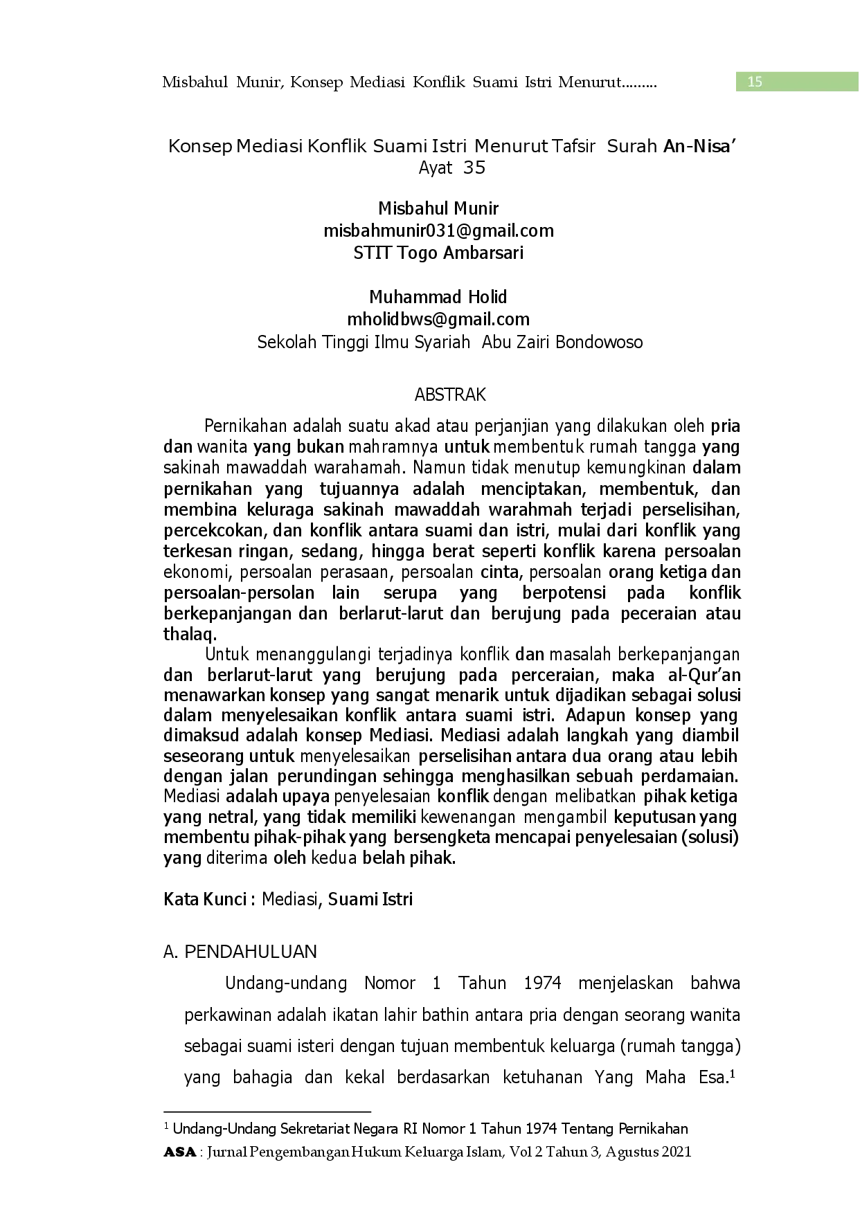 juris Konsep Mediasi Konflik Suami Istri Menurut Tafsir Surah An Nisa Ayat 35