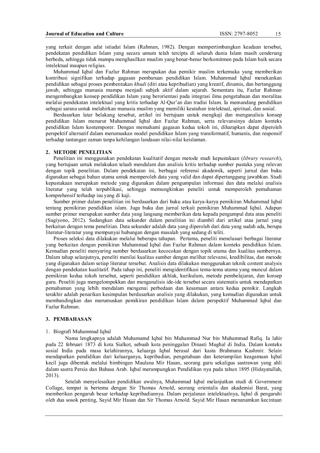 JURIS Konsep Pendidikan Islam Menurut M Iqbal dan Fazlur Rahman