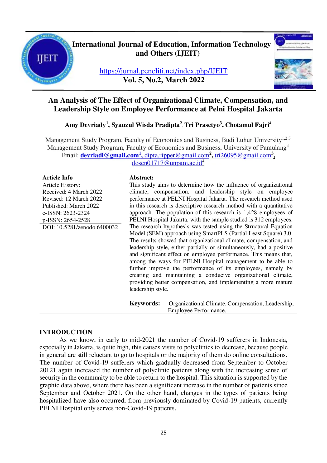 JURIS An Analysis of the Effect of Organizational Climate Compensation and Leadership Style on Employee Performance at Pelni Hospital Jakarta