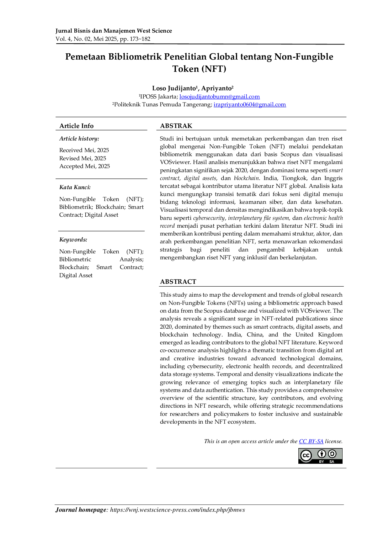 JURIS Pemetaan Bibliometrik Penelitian Global tentang Non Fungible Token NFT