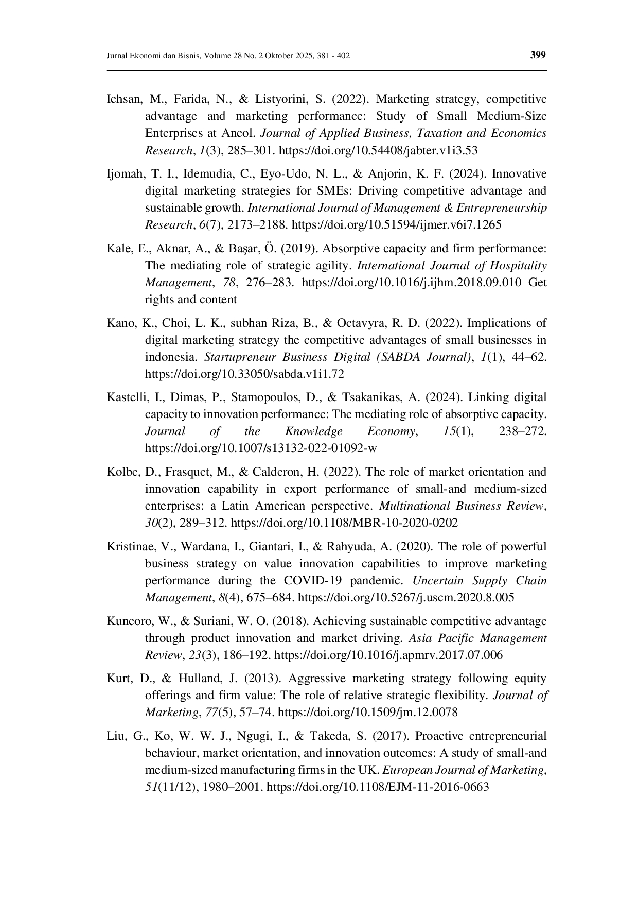 JURIS Absorption capability and aggressive marketing strategy in improving marketing performance