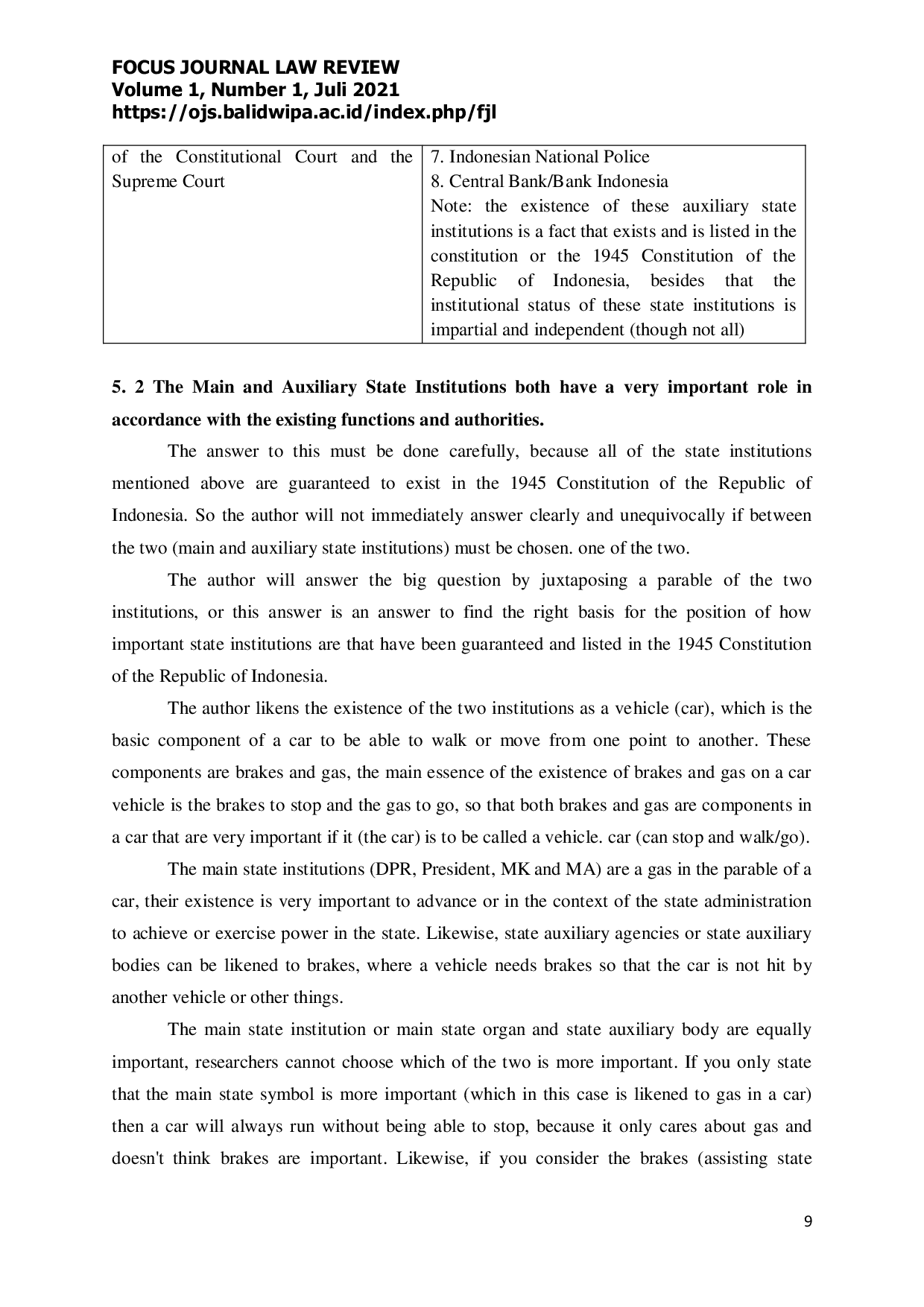 JURIS The Position of State Institutions Main Supporting Against the Trias Politica Concept Based on the Indonesian State Administration System