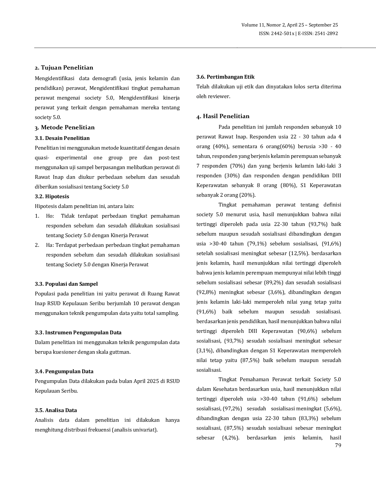 JURIS Tingkat Pemahaman Perawat Terkait Society 5 0 dengan Kinerja Perawat di Ruang Rawat Inap RSUD Kepulauan Seribu