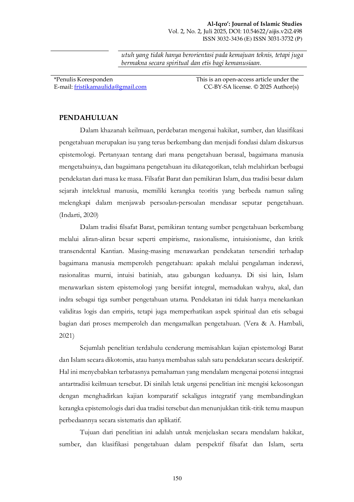 JURIS Hakikat Sumber dan Klasifikasi Pengetahuan dalam Perspektif Filsafat dan Islam