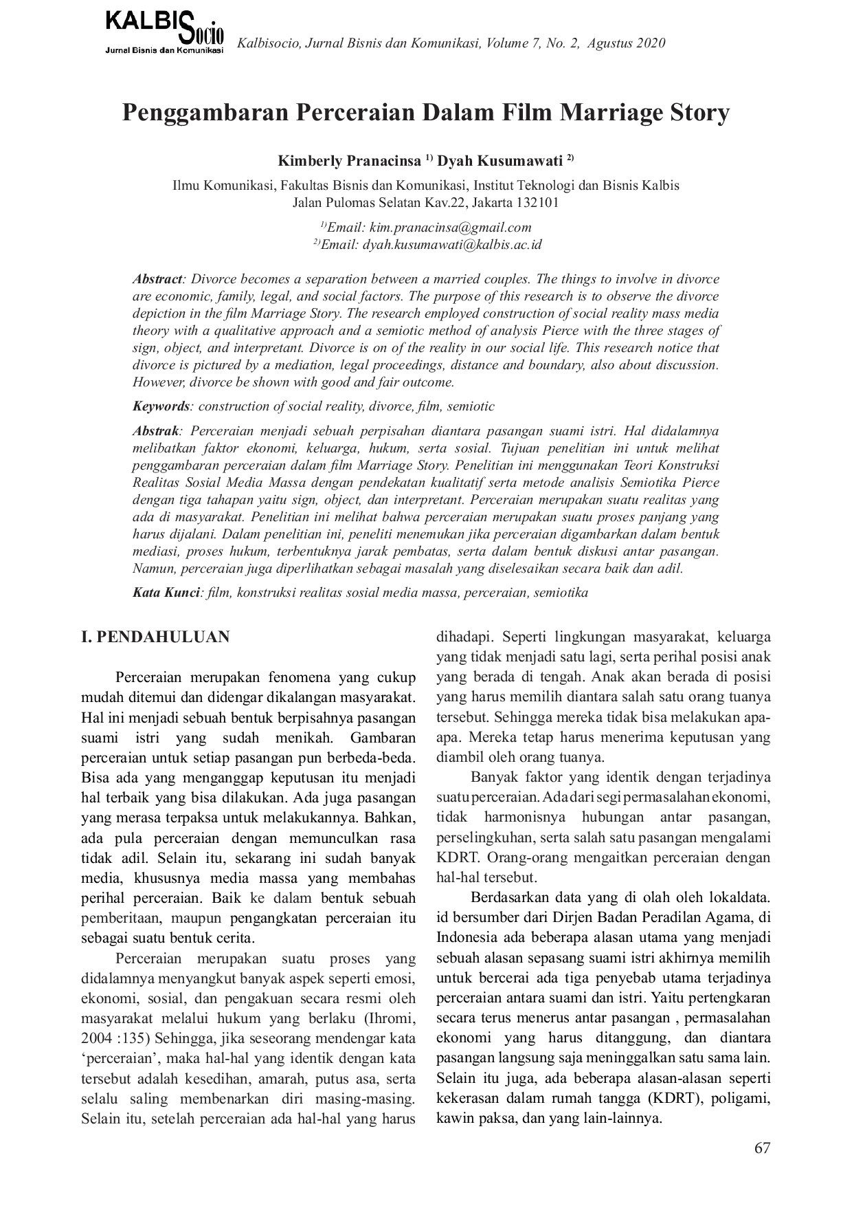 JURIS Penggambaran Perceraian Dalam Film Marriage