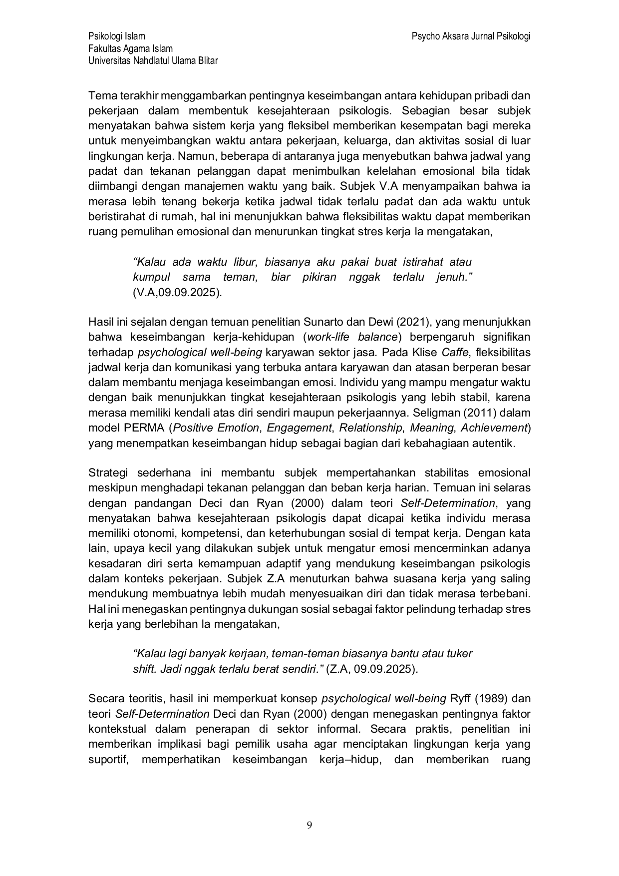 JURIS Persepsi Karyawan Terhadap Kesejahteraan Psikologi Psychological Well Being di Lingkungan Kerja