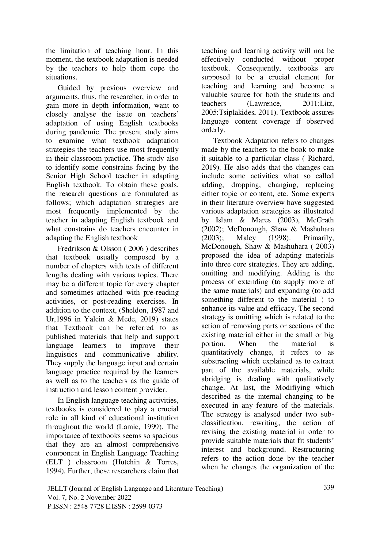 JURIS TEACHER S ADAPTATION IN USING ENGLISH TEXTBOOK IN THE SENIOR HIGH SCHOOL DURING THE COVID 19 PANDEMIC