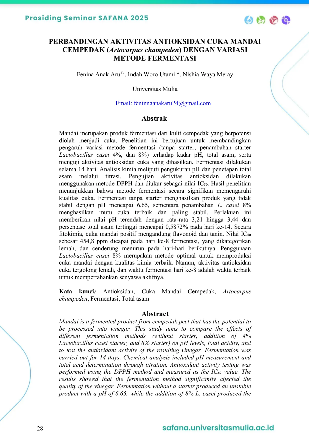 JURIS PERBANDINGAN AKTIVITAS ANTIOKSIDAN CUKA MANDAI CEMPEDAK Artocarpus champeden DENGAN VARIASI METODE FERMENTASI