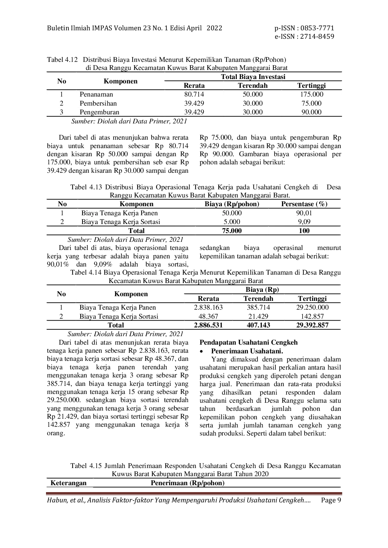 JURIS Analisis Faktor Faktor yang Mempengaruhi Produksi Usahatani Cengkeh di Kecamatan Kuwus Barat Kabupaten Manggarai Barat