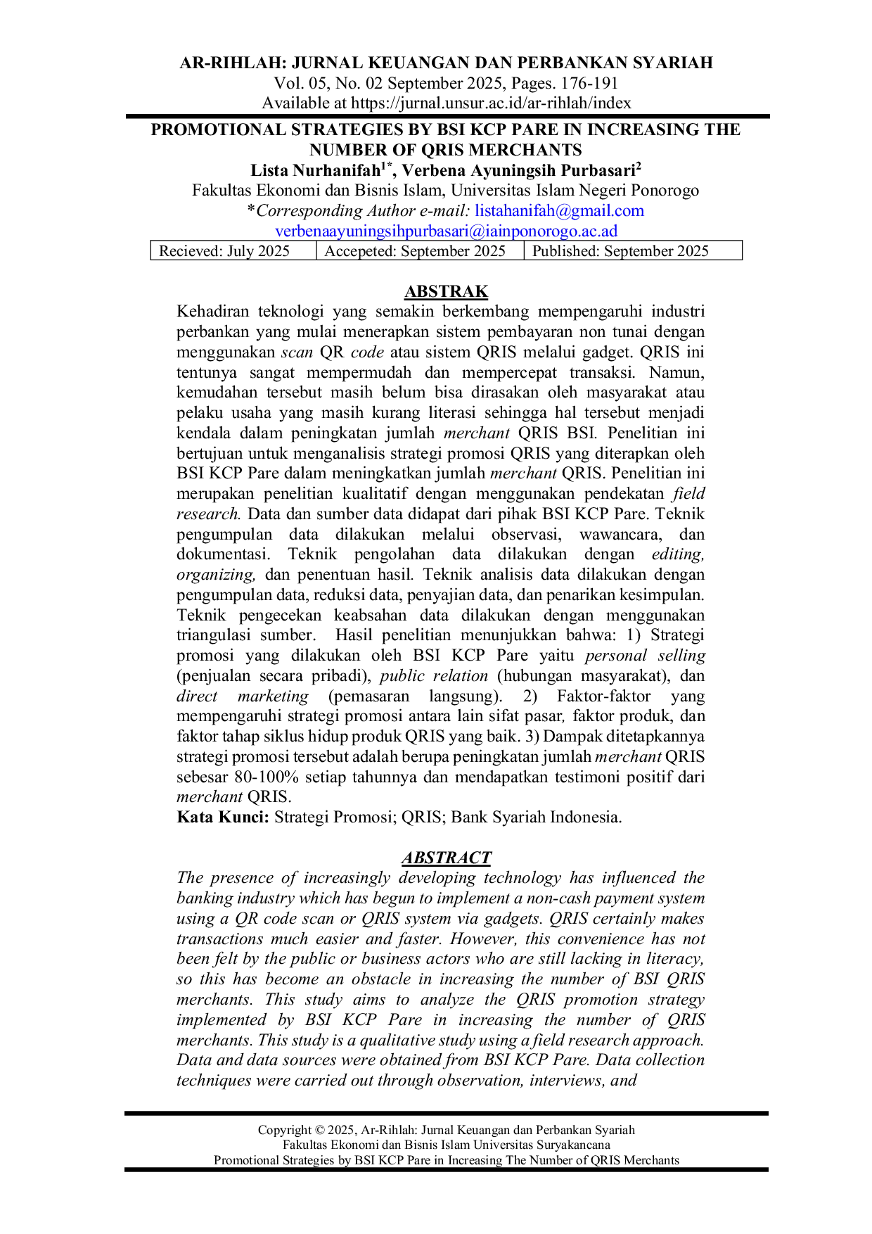 JURIS Promotional Strategies by BSI KCP Pare in Increasing the Number of QRIS Merchants