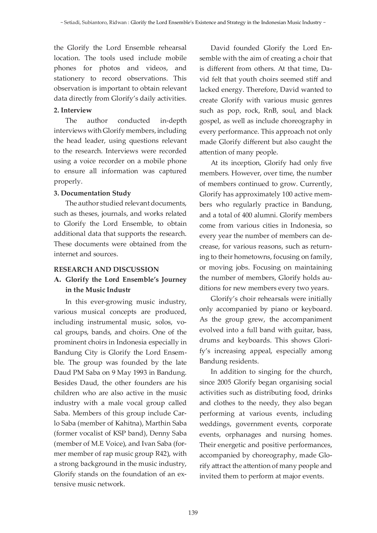 JURIS Glorify the Lord Ensemble s Existence and Strategy in the Indonesian Music Industry