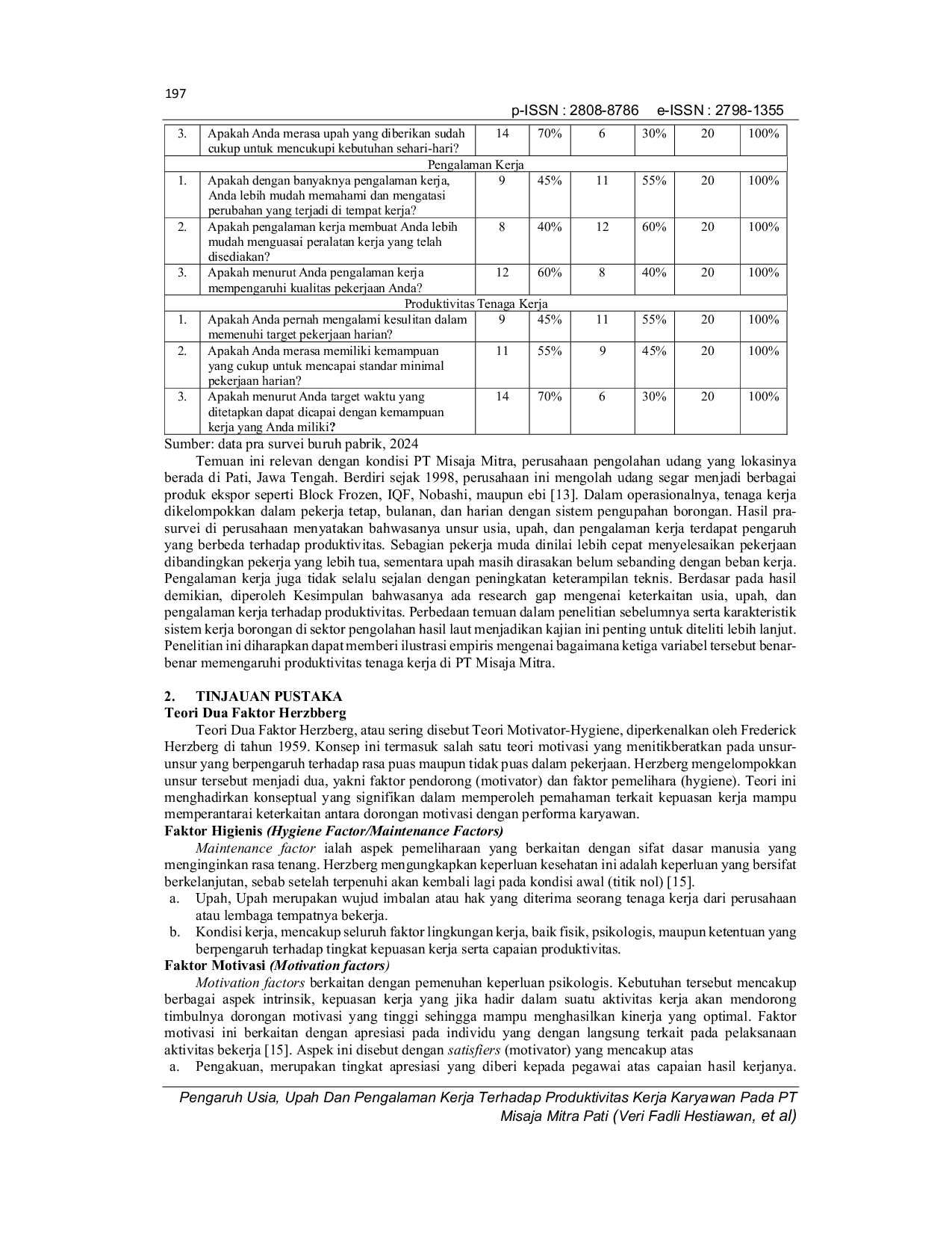 JURIS Pengaruh Usia Upah dan Pengalaman Kerja Terhadap Produktivitas Kerja Karyawan pada PT Misaja Mitra Pati