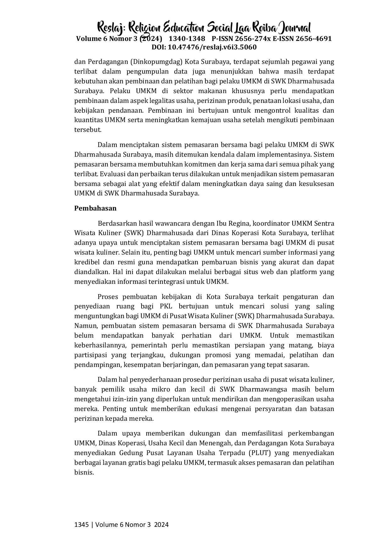 JURIS Pengembangan Usaha Mikro Kecil dan Menengah Dalam Meningkatkan Perekonomian di Sektor UMKM Sentra Wisata Kuliner Dharmahusada Kota Surabaya