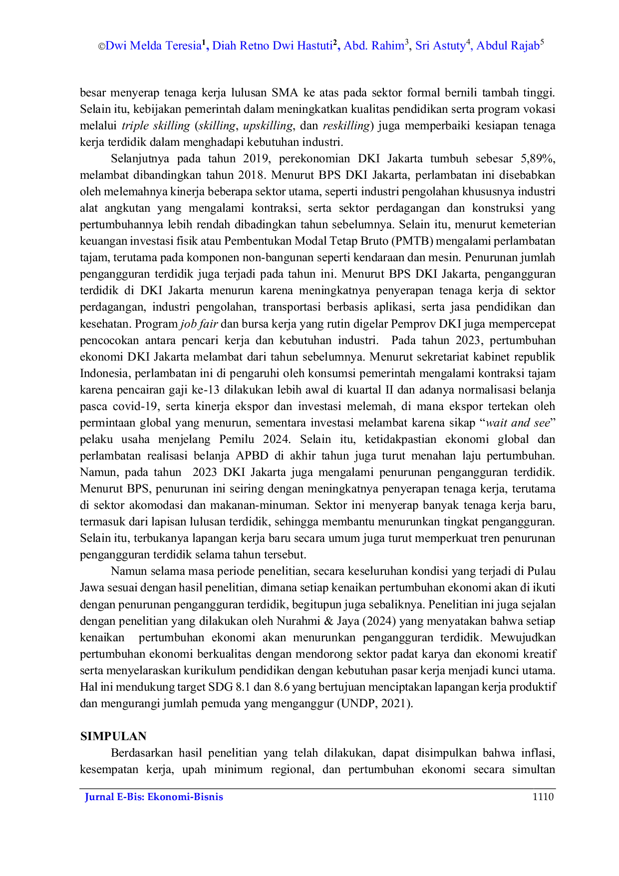 JURIS Dampak Faktor Faktor Ekonomi Terhadap Pengangguran Terdidik Studi Mencapai Target Sustainable Development Goal Ke 8 Di Pulau Jawa