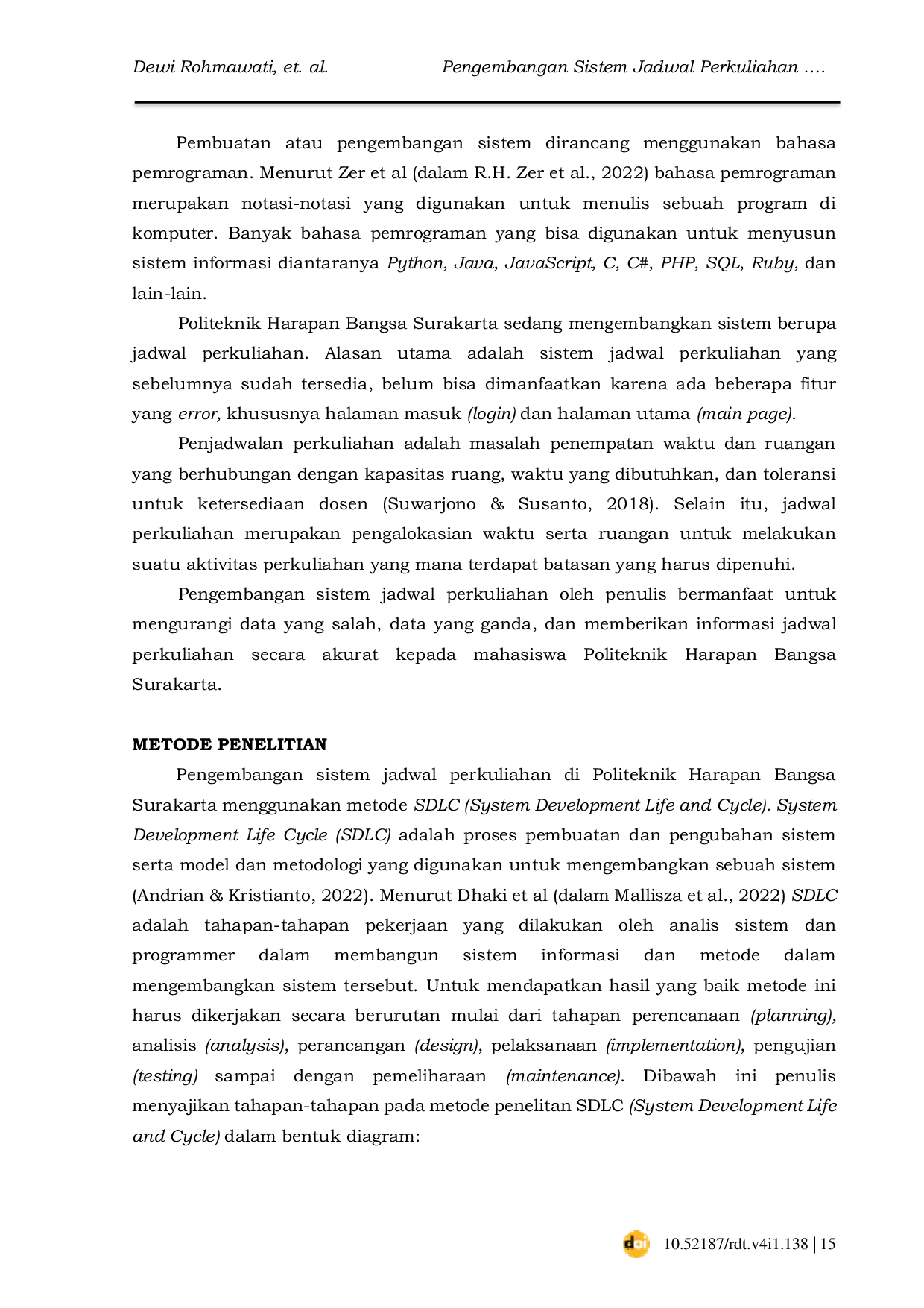 JURIS The Development of Lecture Schedule System in Politeknik Harapan Bangsa Surakarta