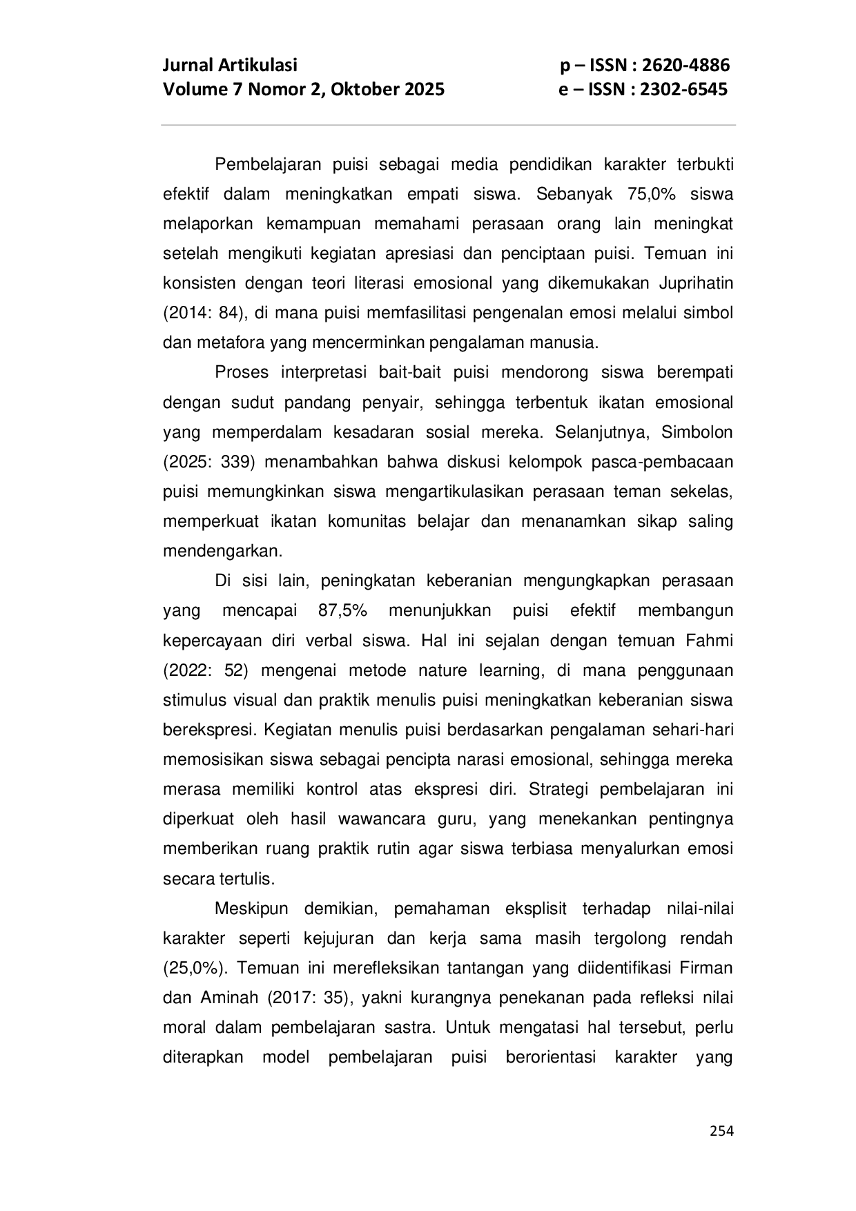 JURIS Peran Pembelajaran Puisi Dalam Pembentukan Karakter Siswa Kelas VIII SMP Negeri 8 Binjai