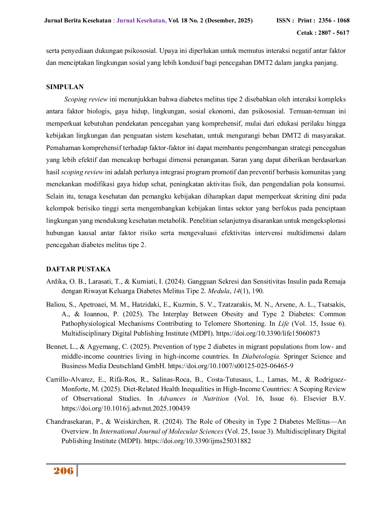 JURIS Faktor Faktor yang Mempengaruhi Terjadinya Diabetes Melitus Tipe 2 Scoping Review