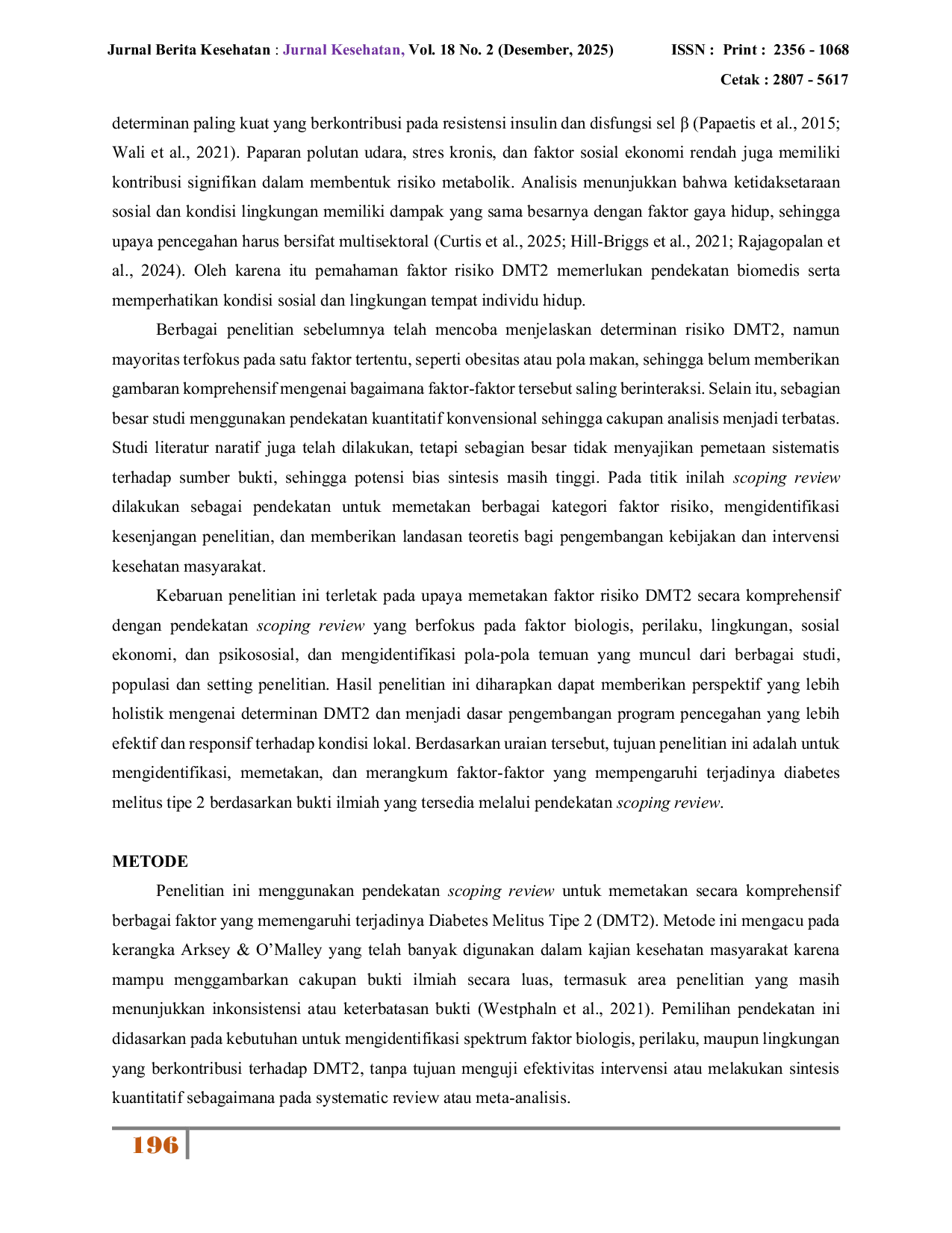 JURIS Faktor Faktor yang Mempengaruhi Terjadinya Diabetes Melitus Tipe 2 Scoping Review