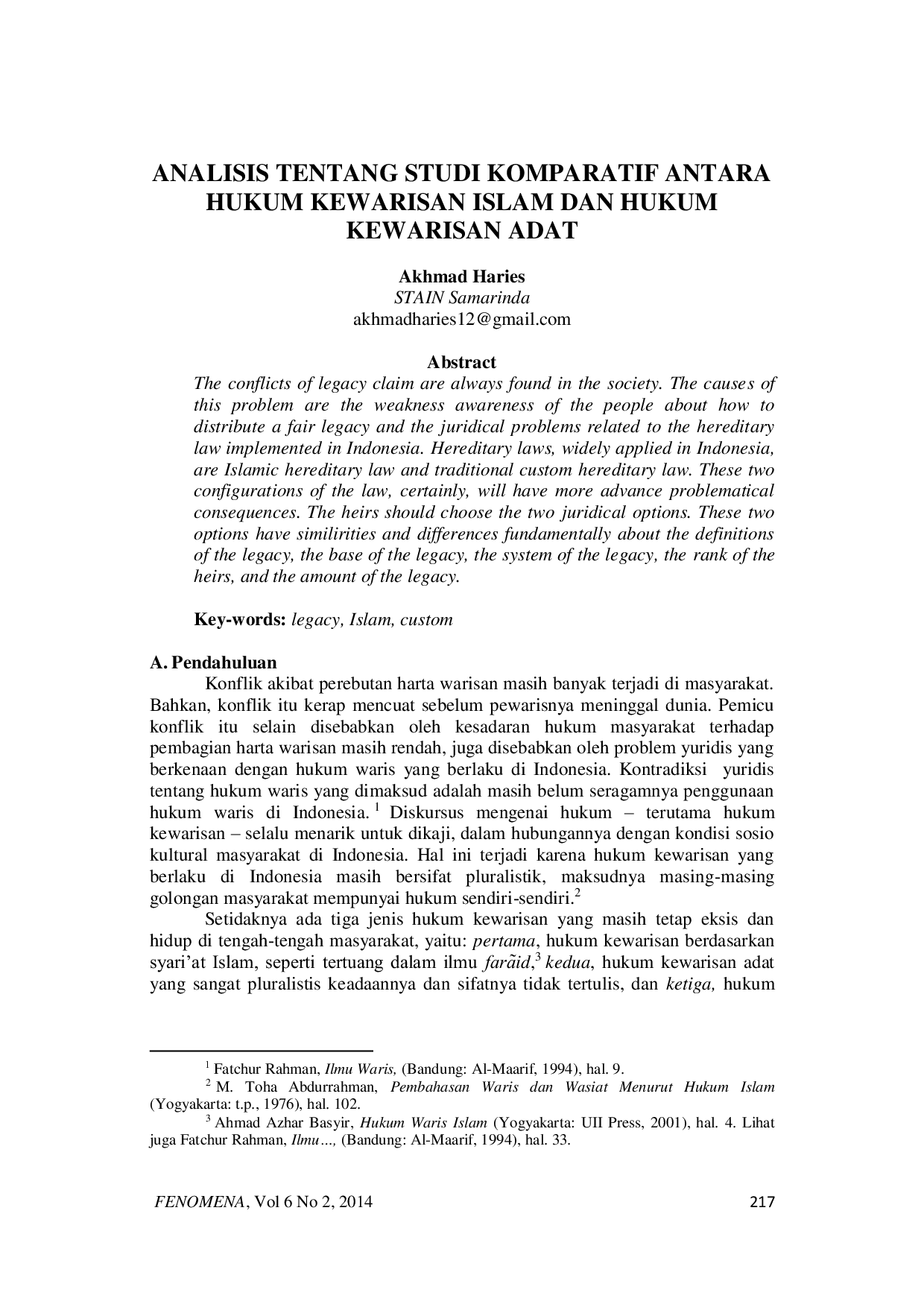 JURIS Studi Komparatif Hukum Kewarisan Islam dan Kewarisan Adat