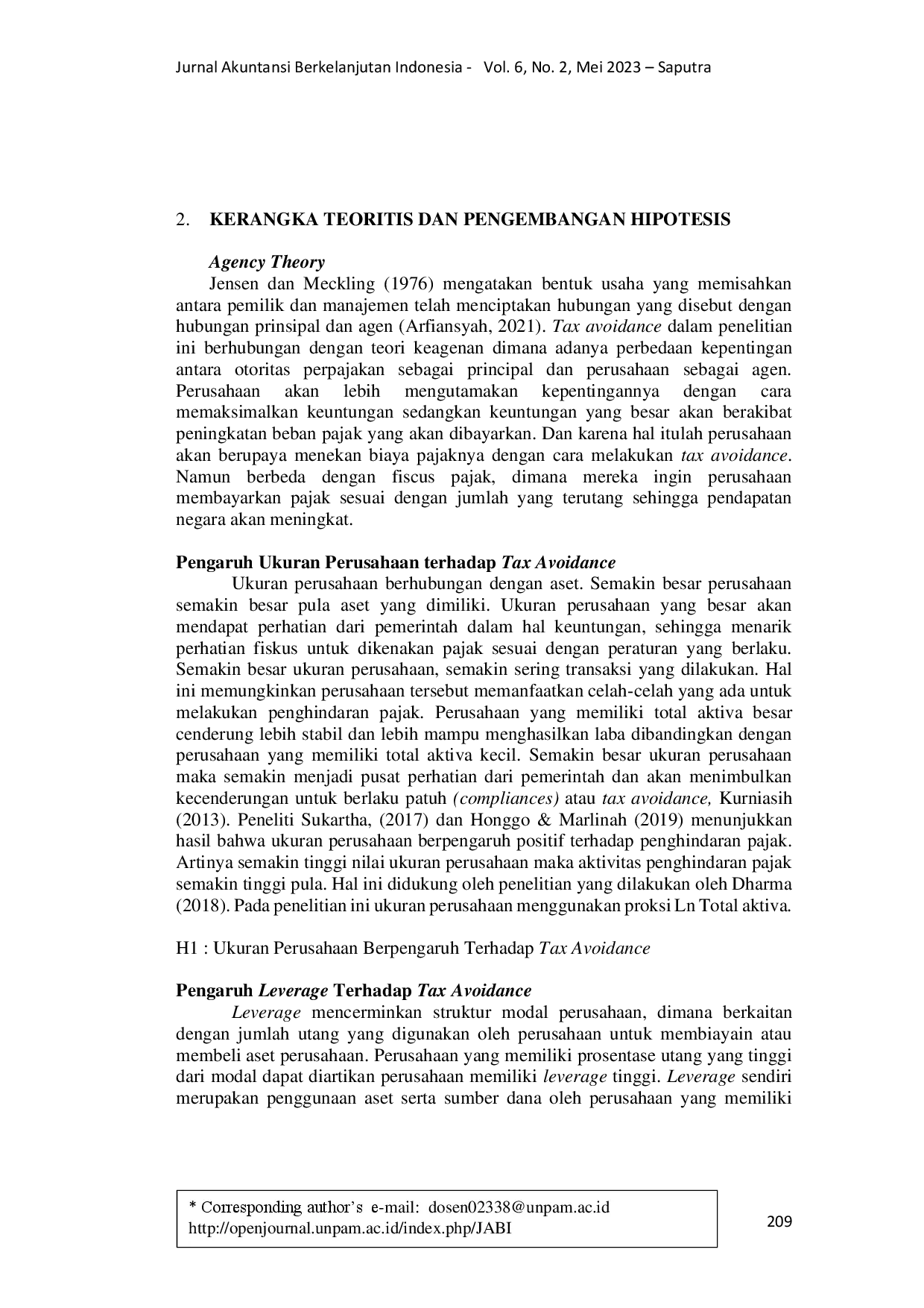 juris Pengaruh Ukuran Perusahaan dan Leverage terhadap Tax Avoidance