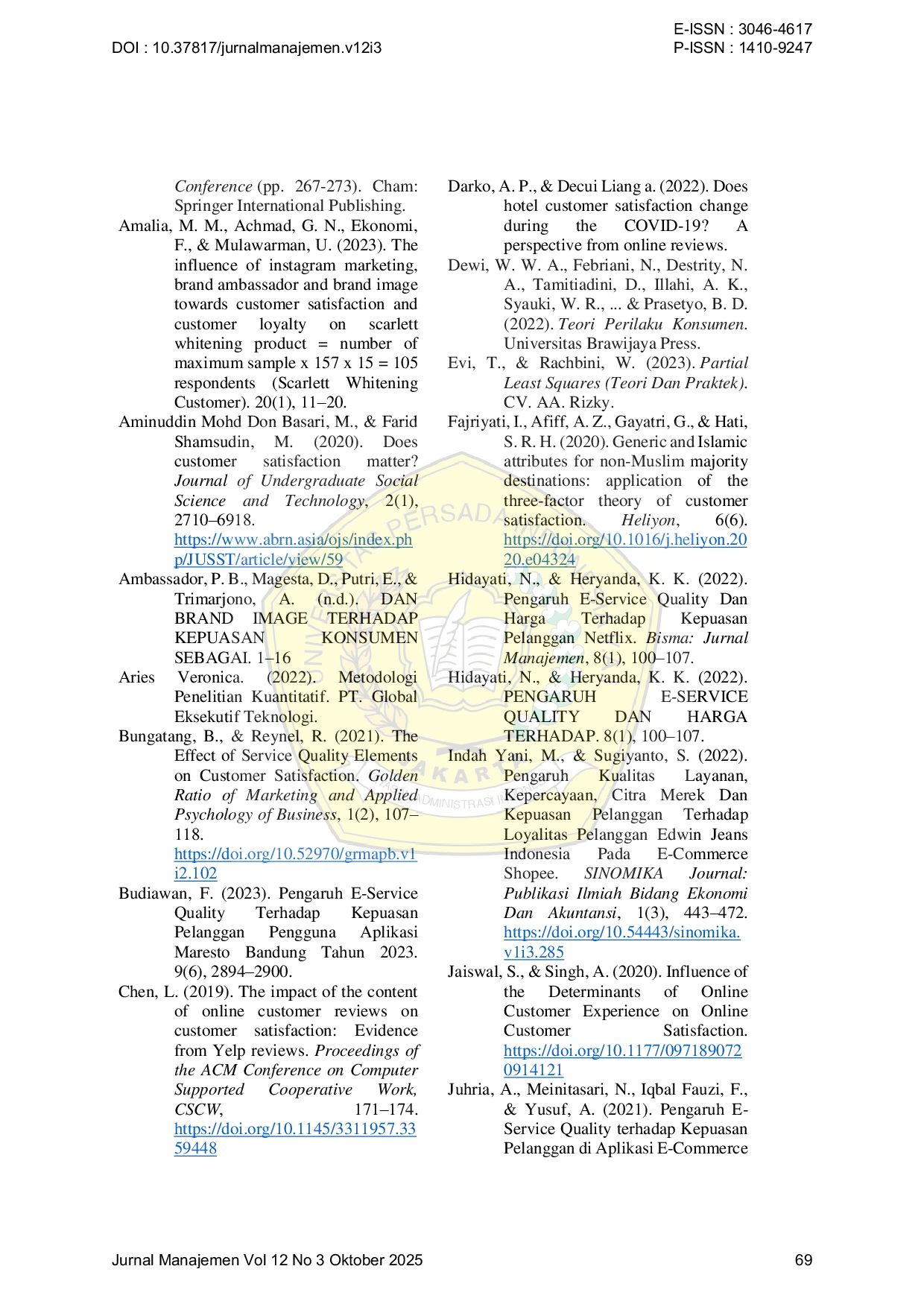 JURIS Pengaruh Brand Ambassador Online Customer Review Dan Electronic Service Quality Terhadap Kepuasan Pelanggan Mercie Studio