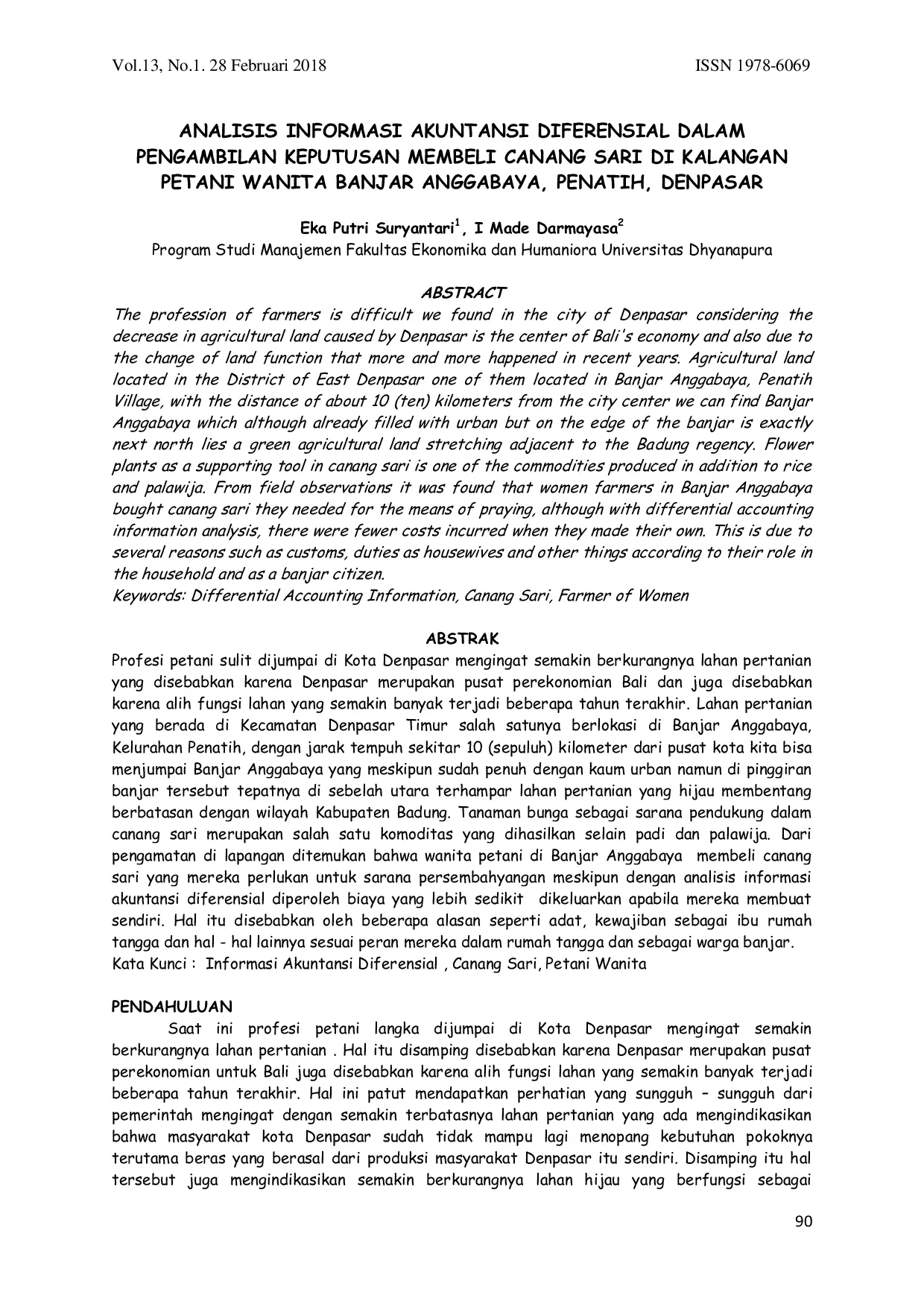 JURIS Analisis Informasi Akuntansi Diferensial Dalam Pengambilan Keputusan Membeli Canang Sari Di Kalangan Petani Wanita Banjar Anggabaya Penatih Denpasar