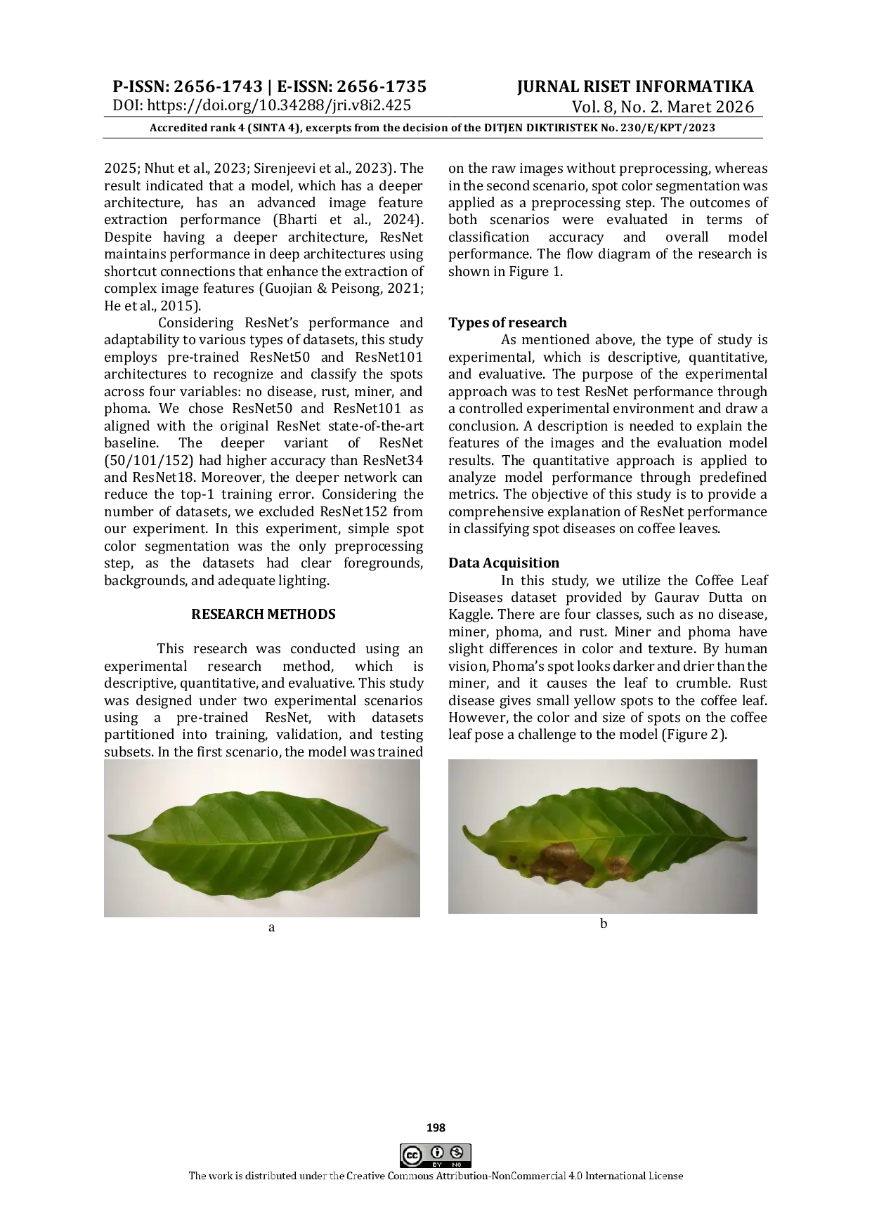 JURIS Classification Of Coffee Leaf Spot Diseases Using The Residual Neural Networks