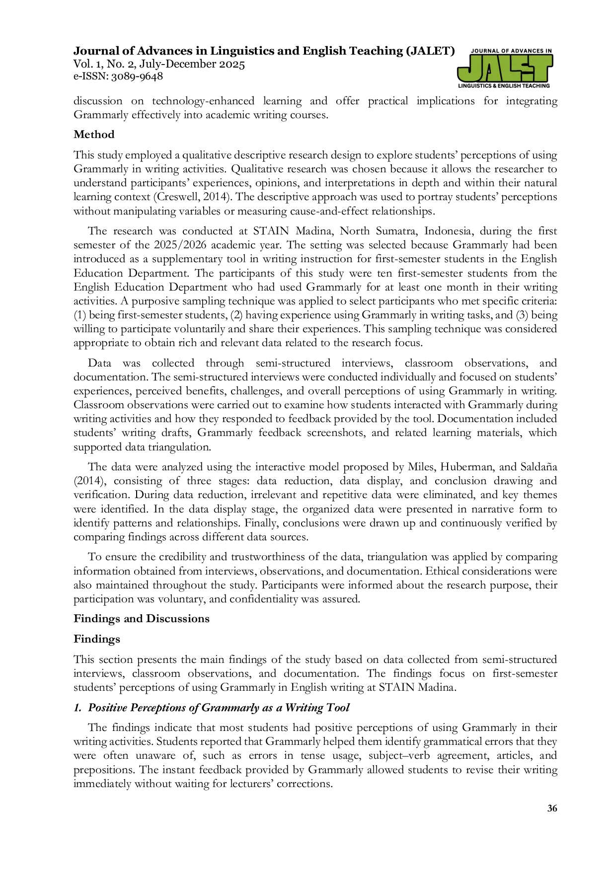 JURIS The Students Perceptions of Using Grammarly as a Learning Tool in Writing Skills