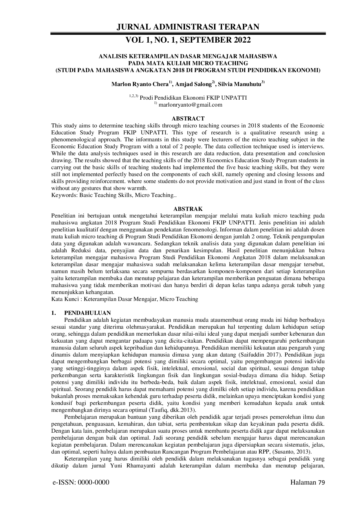 JURIS Analisis Keterampilan Dasar Mengajar Mahasiswa Pada Mata Kuliah Micro Teaching Studi Pada Mahasiswa Angkatan 2018 Di Program Studi Pendidikan Ekonomi