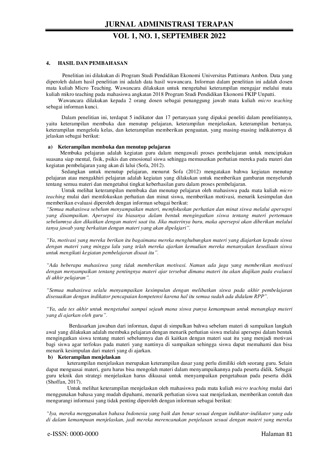 JURIS Analisis Keterampilan Dasar Mengajar Mahasiswa Pada Mata Kuliah Micro Teaching Studi Pada Mahasiswa Angkatan 2018 Di Program Studi Pendidikan Ekonomi