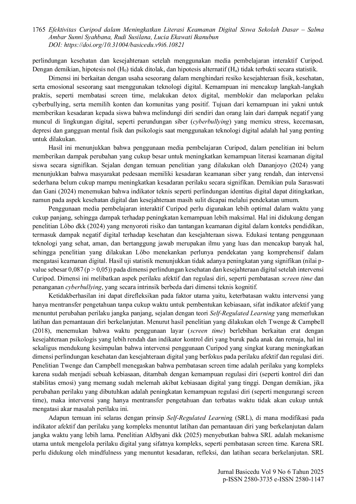 JURIS Efektivitas Curipod dalam Meningkatkan Literasi Keamanan Digital Siswa Sekolah Dasar