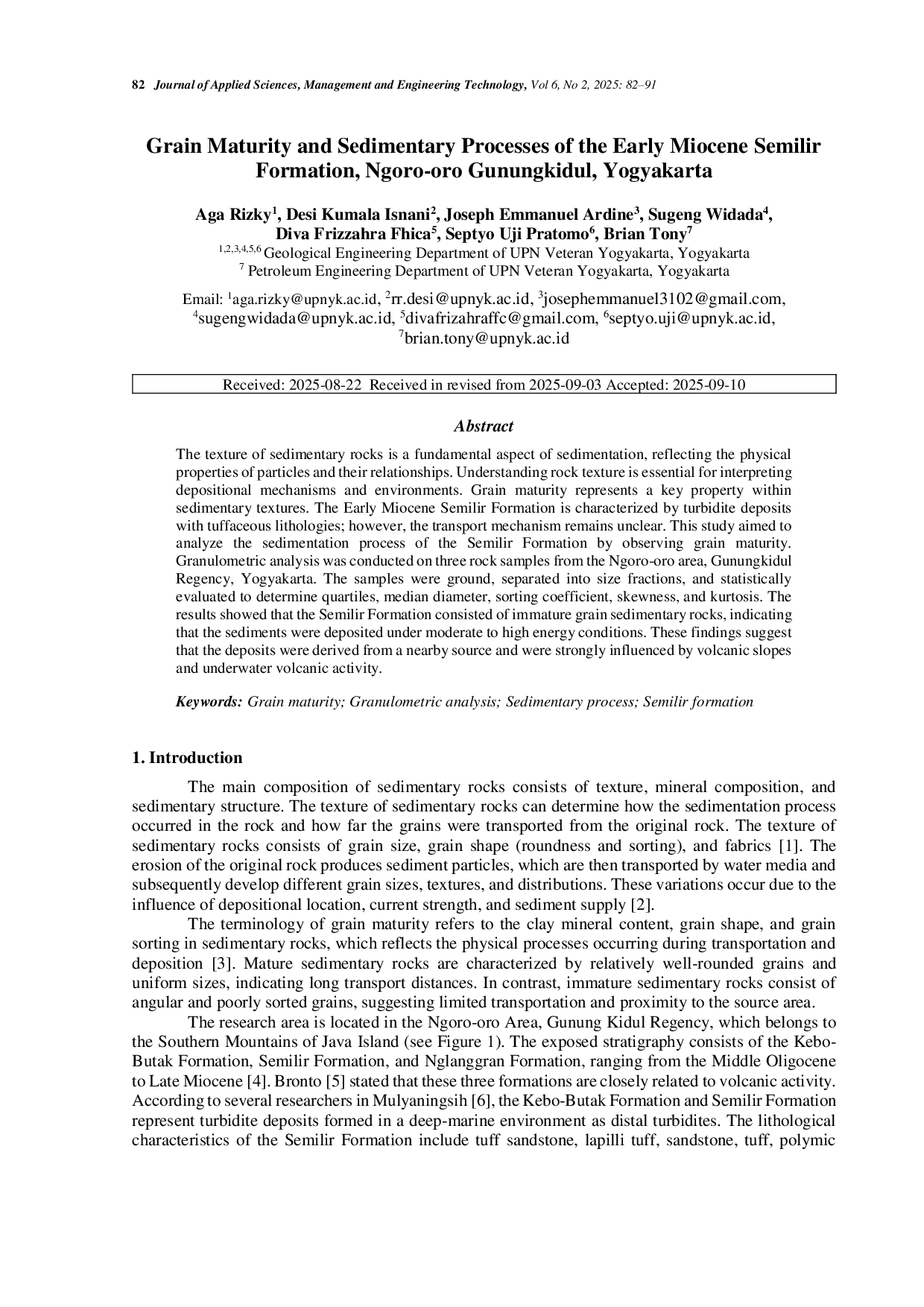 JURIS Grain Maturity and Sedimentary Processes of the Early Miocene Semilir Formation Ngoro oro Gunungkidul Yogyakarta