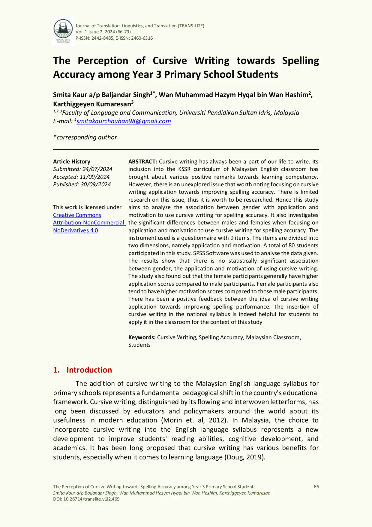 JURIS The Perception of Cursive Writing towards Spelling Accuracy among Year 3 Primary School Students