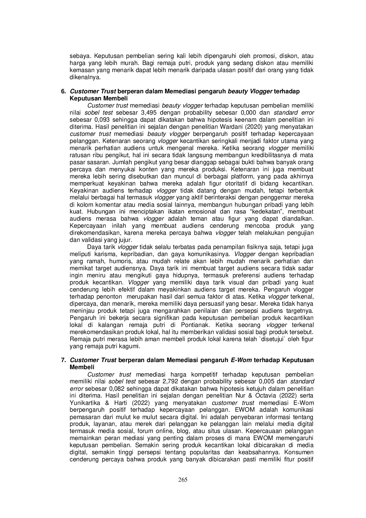 JURIS The Influence of Beauty Vloggers and E WOM on the Decision of Young Women in Pontianak City to Purchase Local Cosmetic Products through Customer Trust