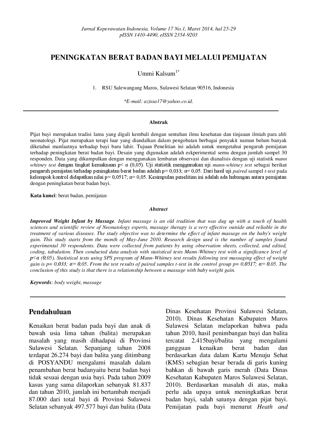 juris Peningkatan Berat Badan Bayi melalui Pemijatan