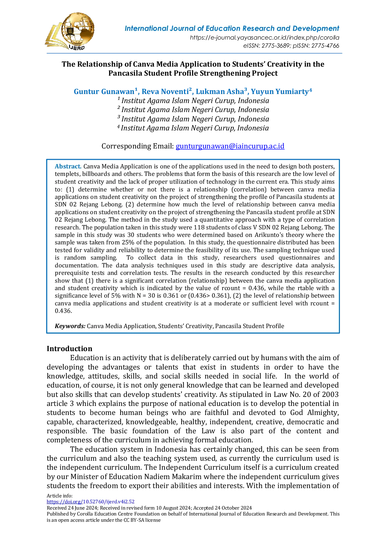 JURIS The Relationship of Canva Media Application to Students Creativity in the Pancasila Student Profile Strengthening Project