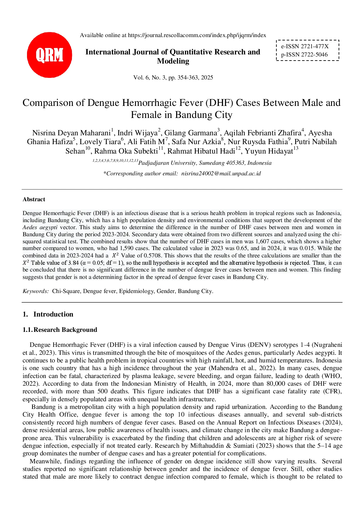 juris Comparison of Dengue Hemorrhagic Fever DHF Cases Between Male and Female in Bandung City