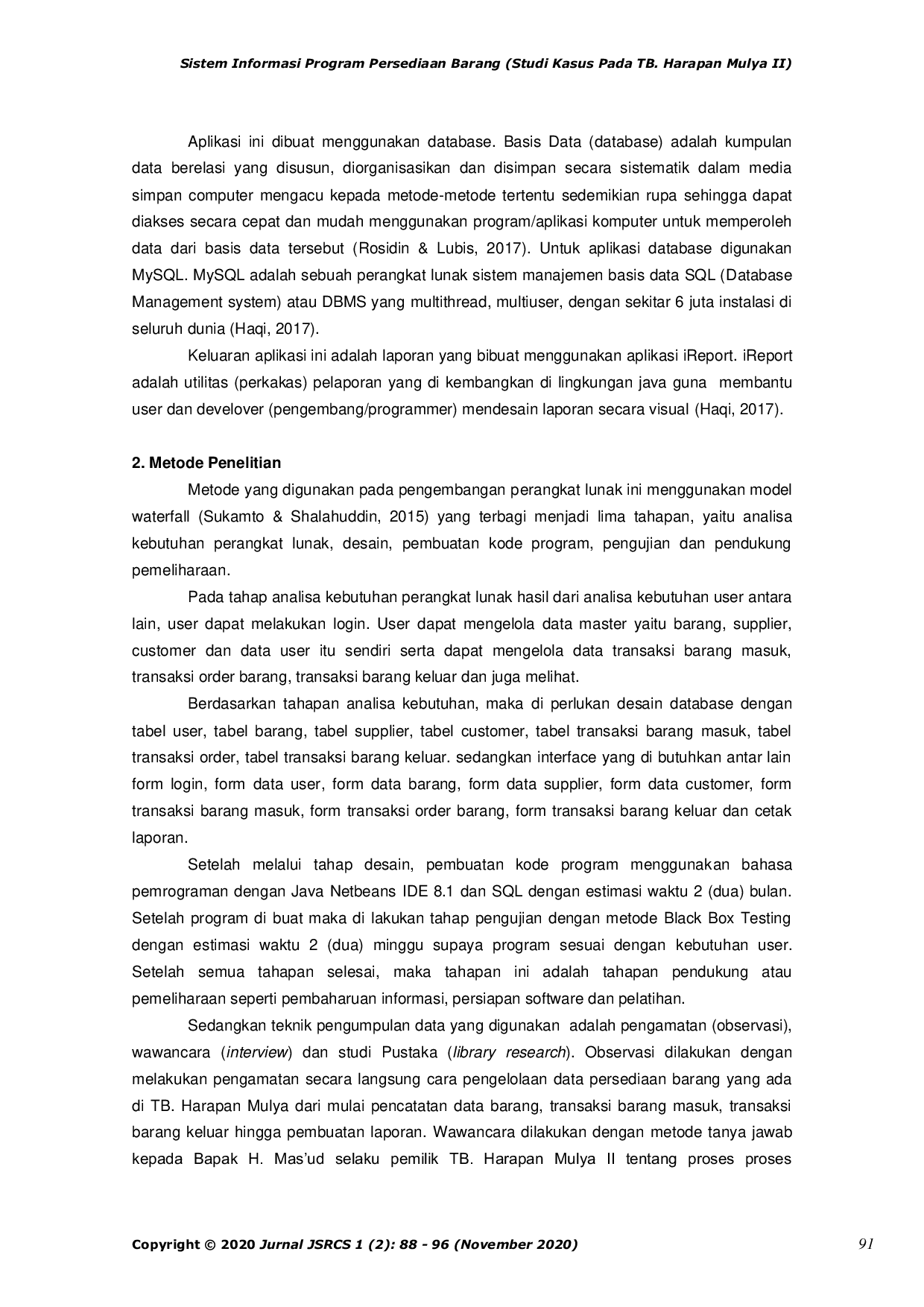 JURIS Sistem Informasi Program Persediaan Barang Studi Kasus Pada TB Harapan Mulya II