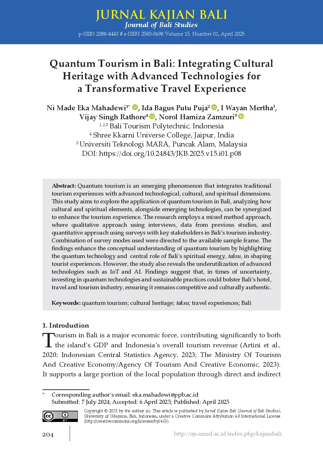 juris Quantum Tourism in Bali Integrating Cultural Heritage with Advanced Technologies for a Transformative Travel Experience