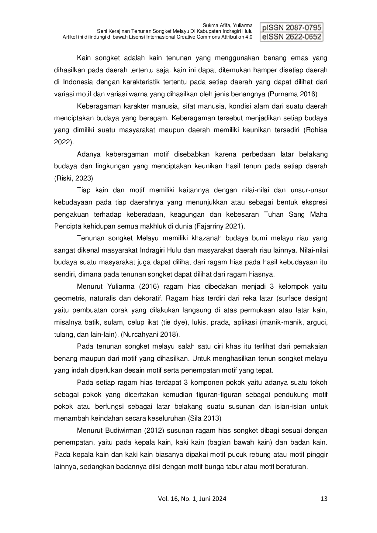 JURIS Seni Kerajinan Tenunan Songket Melayu Di Kabupaten Indragiri Hulu