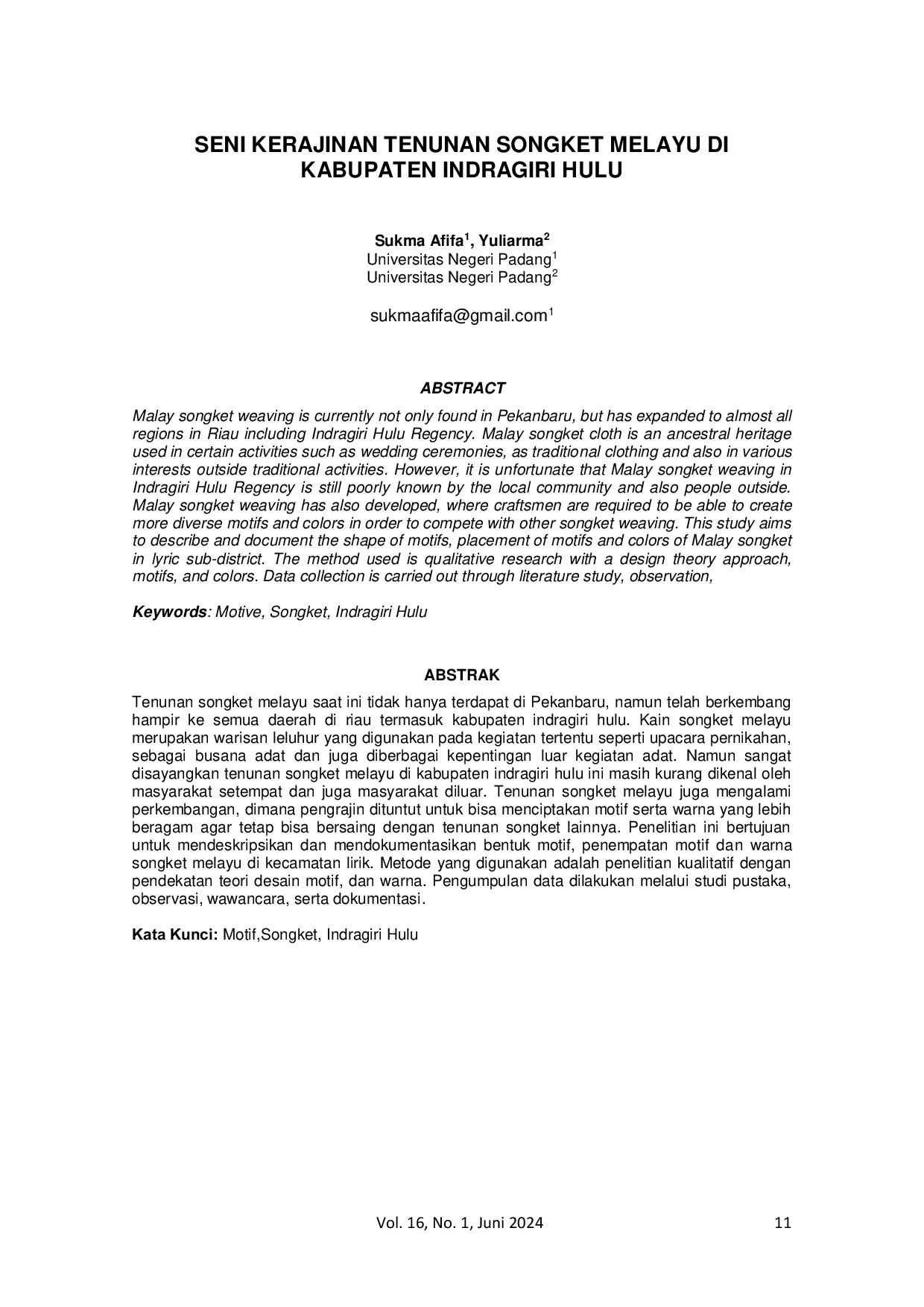 JURIS Seni Kerajinan Tenunan Songket Melayu Di Kabupaten Indragiri Hulu