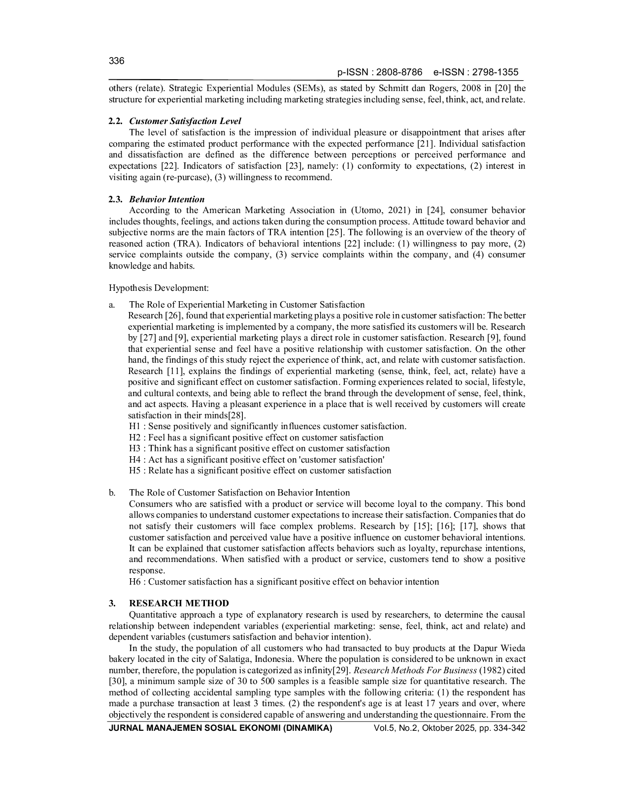 JURIS Analisis Experiential Marketing Terhadap Kepuasan Pelanggan Sebagai Upaya Peningkatan Intensi Perilaku