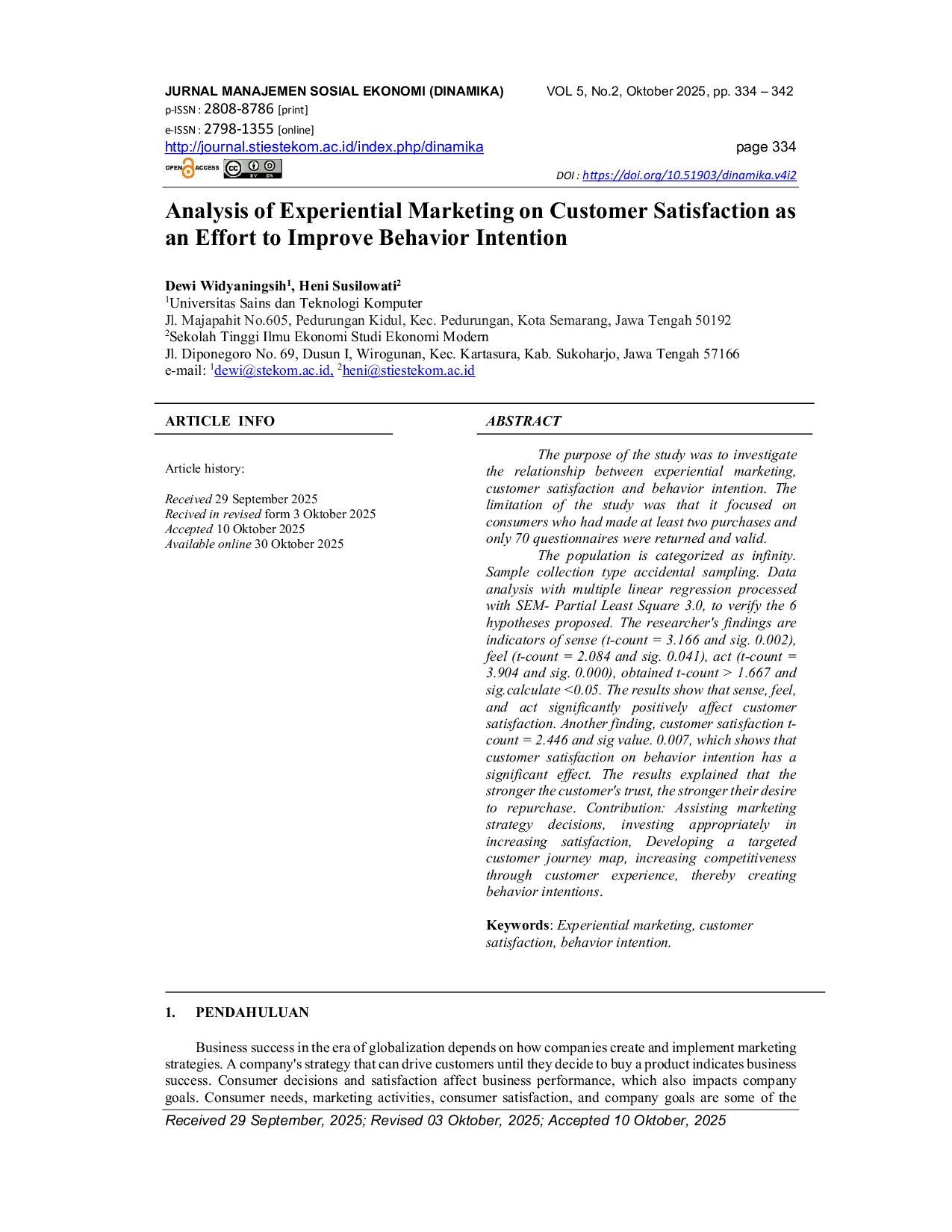 JURIS Analisis Experiential Marketing Terhadap Kepuasan Pelanggan Sebagai Upaya Peningkatan Intensi Perilaku