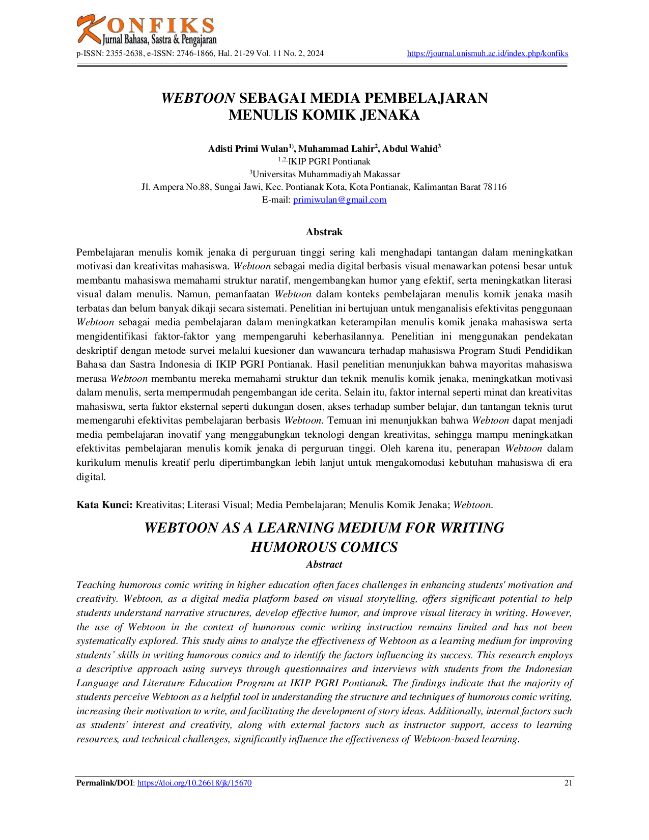 JURIS Webtoon Sebagai Media Pembelajaran Menulis Komik Jenaka